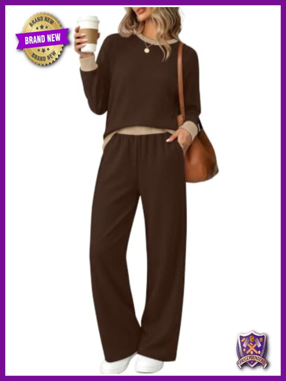 Two Piece Lounge Set Crew Neck Wide Leg Pants Travel Vacation Outfit